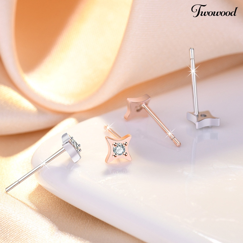 Twowood 1pasang Wanita Ear Studs Bentuk Pentagram Pengerjaan Halus Semua Pertandingan Shiny Gaya Sederhana Canggih Petite Star Earrings Aksesoris Populer