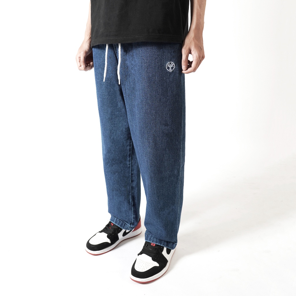 Pluviophile - Relaxed pants celana Baggy relaxed Gombrong Jeans karet Denim Biowash