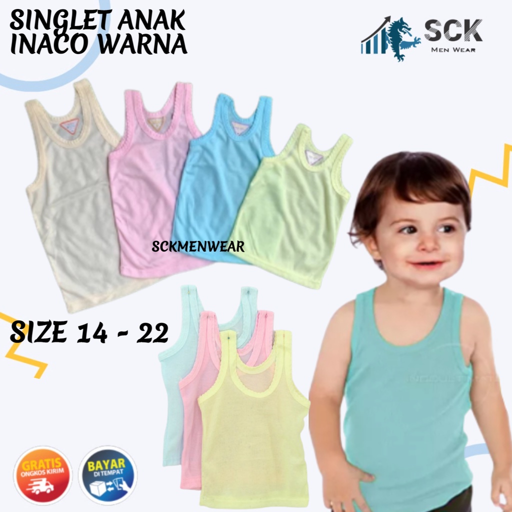 Kaos Dalam Anak SELICA Warna Warni / Singlet INACO Salur / Pakaian Dalam Katun Halus - sckmenwear GROSIR