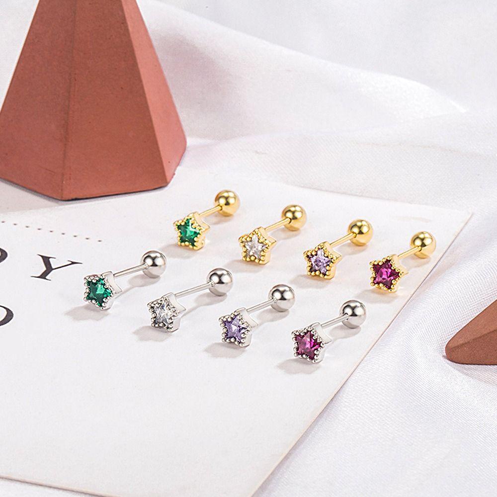 SKJK   Wanita Anting Lucu Manis Indah Bintang Kecil Hadiah Ulang Tahun Niche Desain Tembaga Multi-Warna Gaya Korea Anting-Anting