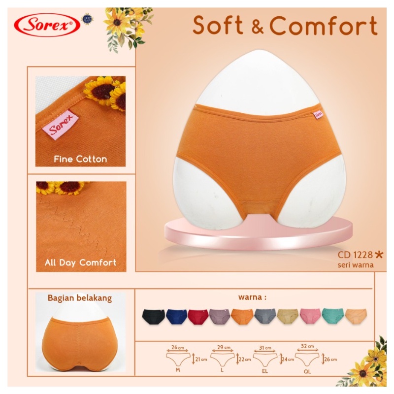 Sorex CD Basic Cutting Midi 1228 Bahan Katun Adem Celana Dalam Wanita Polos CD Wanita WHS