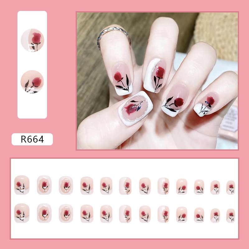 R661-R680 Full Cover Fake Nails Nail Art Tips False Nails 24 Pcs / box