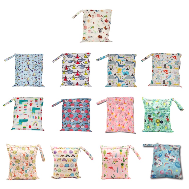Mary Tas Popok Bayi Motif Kartun Tahan Air Popok Ritsleting Handbag Stroller Carry Pack Wet Dry Diaper Storage Bags