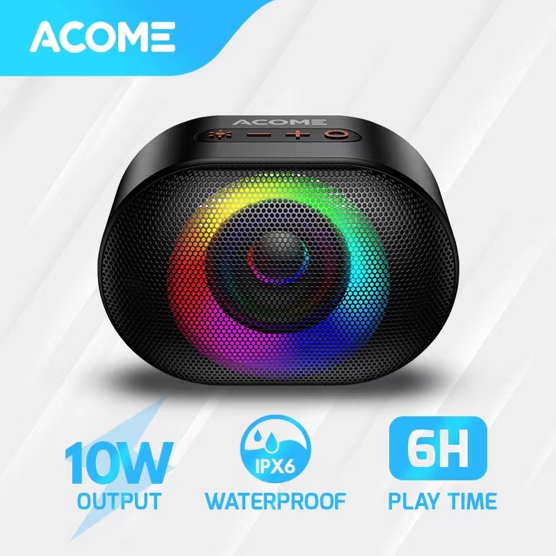 ACOME A10 Speaker Bluetooth 5.0 TWS 10W IPX6 Waterproof RGB Light Rhyme Rave Party Garansi Resmi 1 thn