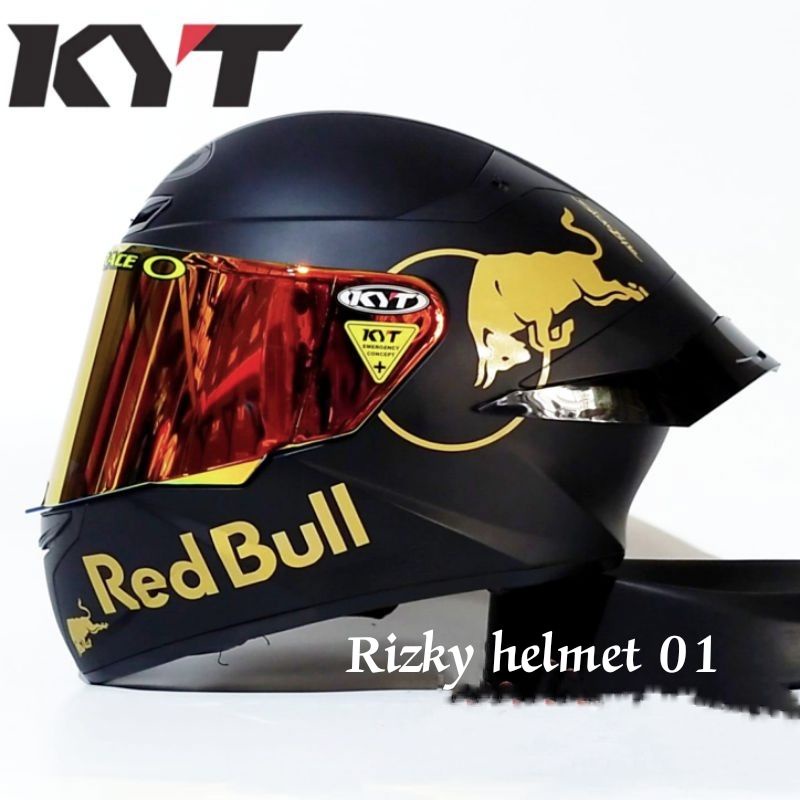 Helm Full face KYT TT Course Black Doff Paket Ganteng Red Bull