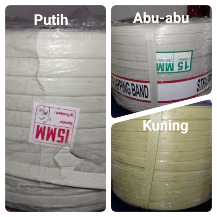 Terlaris Tali Strapping Band/Tali Packing/Tali Klem - 15Mm Abu-Abu/Kuning/Putih