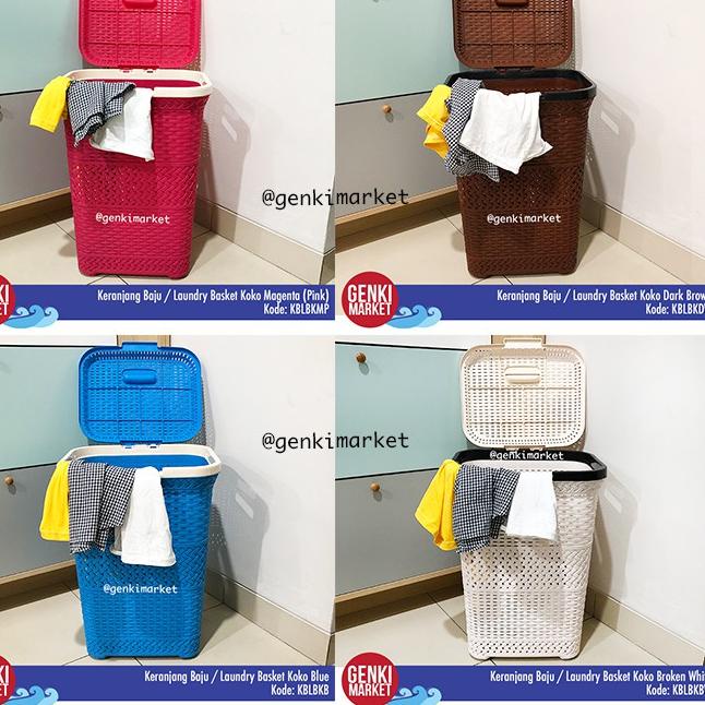 ❆ Keranjang Baju Kotor Plastik Tutup / Tempat Baju Kotor / Laundry Basket Koko Genki Market ❈