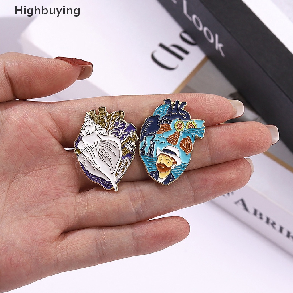 Hbid Art Heart Oil Pager Bros Warna-Warni Jantung Enamel Pin Jamur Minyak Pager Puzzle Dinosaurus Keong Laple Lencana Organ Perhiasan Glory