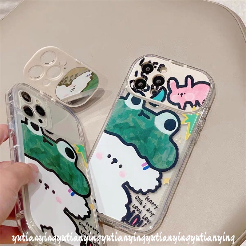 IPHONE Soft Phone Case Kompatibel Untuk Iphone11 12 14 13 Pro Max 7Plus X8 7 Plus XR XS Max SE 2020 Flip Make Up Cermin Graffiti Kartun Hewan Lucu Kelinci Kodok Anjing Cover