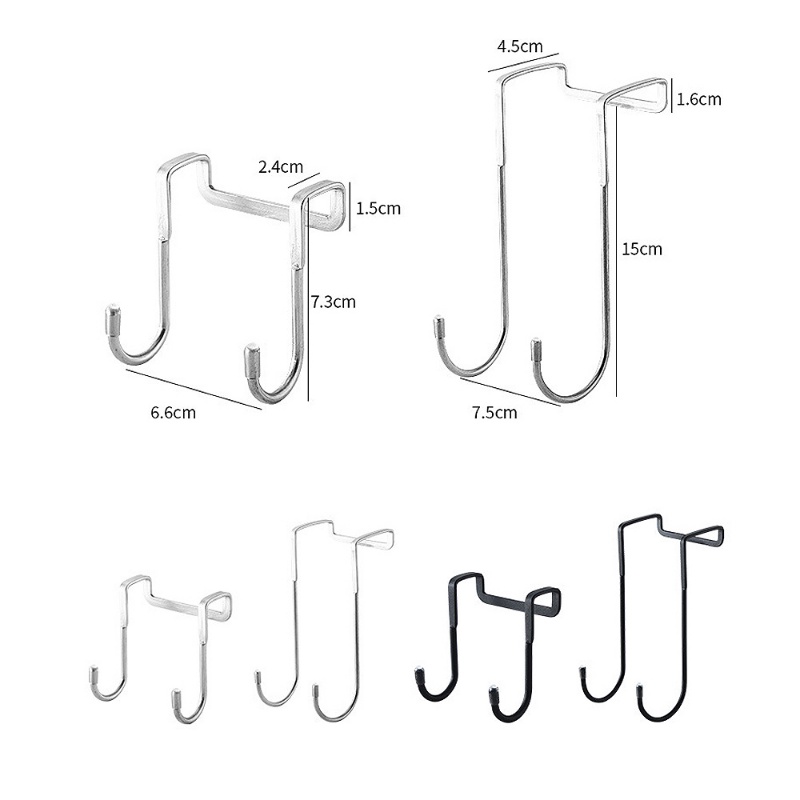 Stainless Steel Free Punching Double S-Shape Hook/Pintu Lemari Kamar Mandi Dapur Tipe Belakang Gantungan Penyimpanan Handuk Jas