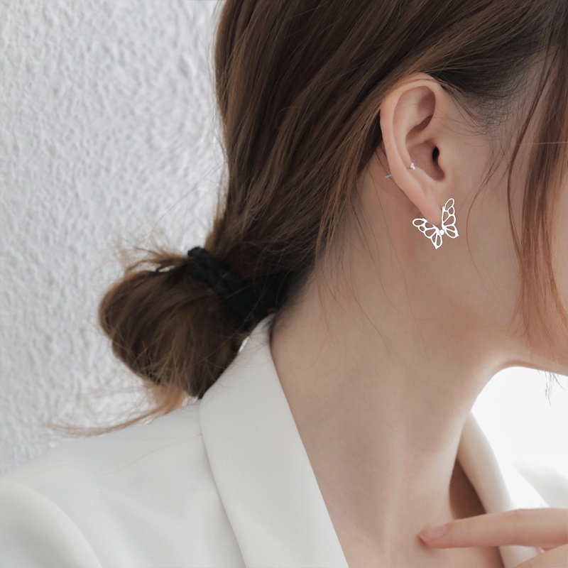 Papaozhu Elegan Perak Berongga Kupu-Kupu Hoop Anting Untuk Wanita Gadis Temperamen Cuff Earring Bergaya Hewan Telinga Perhiasan Pacaran Pernikahan