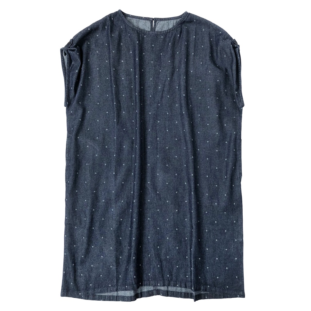 DRESS DENIM JEANS MIDI KUTUNG POLKA DOT KOREA IMPORT