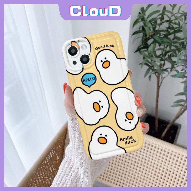 Casing Ponsel Bebek Kartun Lucu Kompatibel Untuk iPhone 7plus XR 11 14 12 13 Pro MAX X XS MAX 6 7 8 6S Plus SE 2020 Lembut TPU Shockproof Airbag Kamera Perlindungan Penutup Belakang