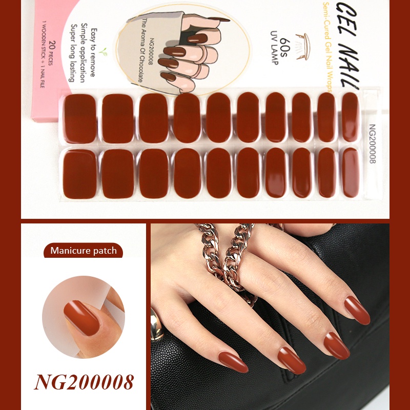 20tips/lembar Semi Sembuh Merah Gel Kuku Strip Patch Sliders Perekat Tahan Air Tahan Lama Full Cover Gel Nail Stcikers Lampu UV Butuh