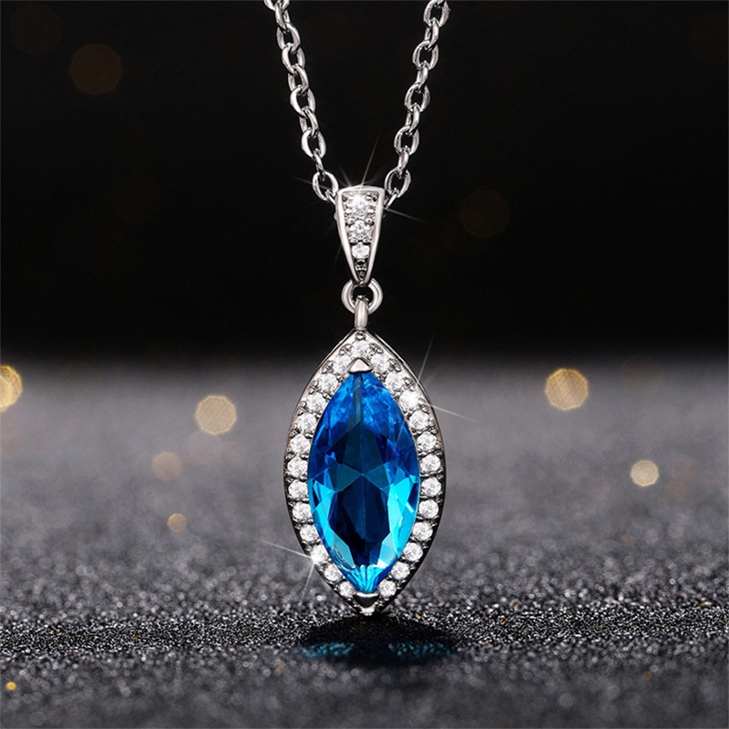 Kepribadian Biru Langit Marquise Cubic Zirconia Pendant Kalung Mewah Fashion Wanita Aksesoris Leher Pesta Perhiasan Elegan