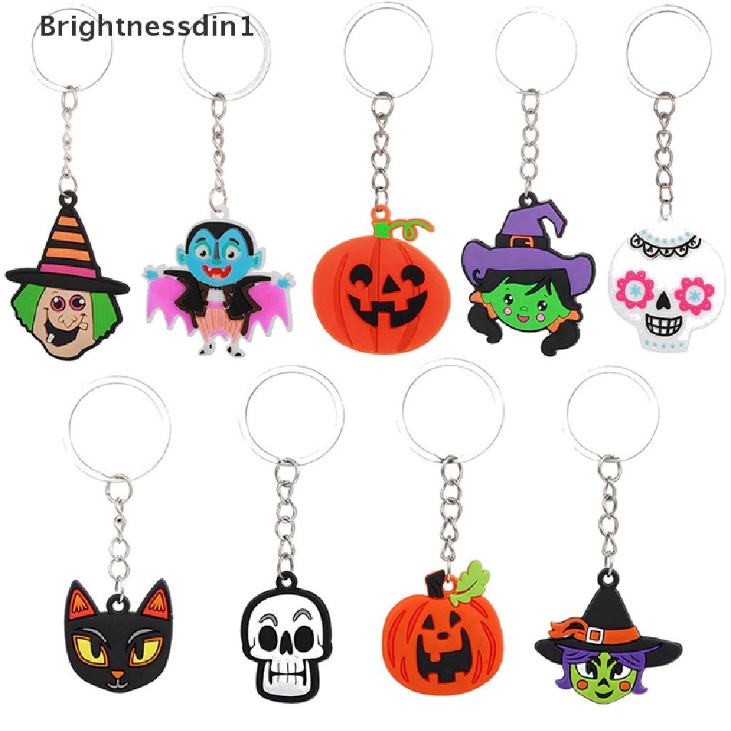 [Brightnessdin1] Halloween Gantungan Kunci Kelelawar Labu Hantu Kucing Gothic Kunci Cincin Vampir Batu Nisan Gantungan Kunci Festival Hadiah Perhiasan DIY Buatan Tangan Butik