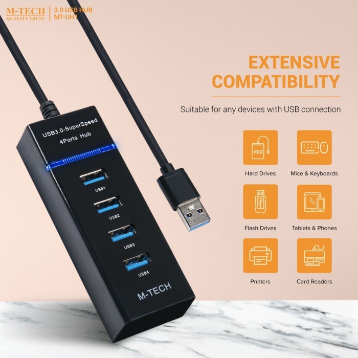 M-Tech Usb Hub 3.0 4 Port MT-UH1 1.2 Meter