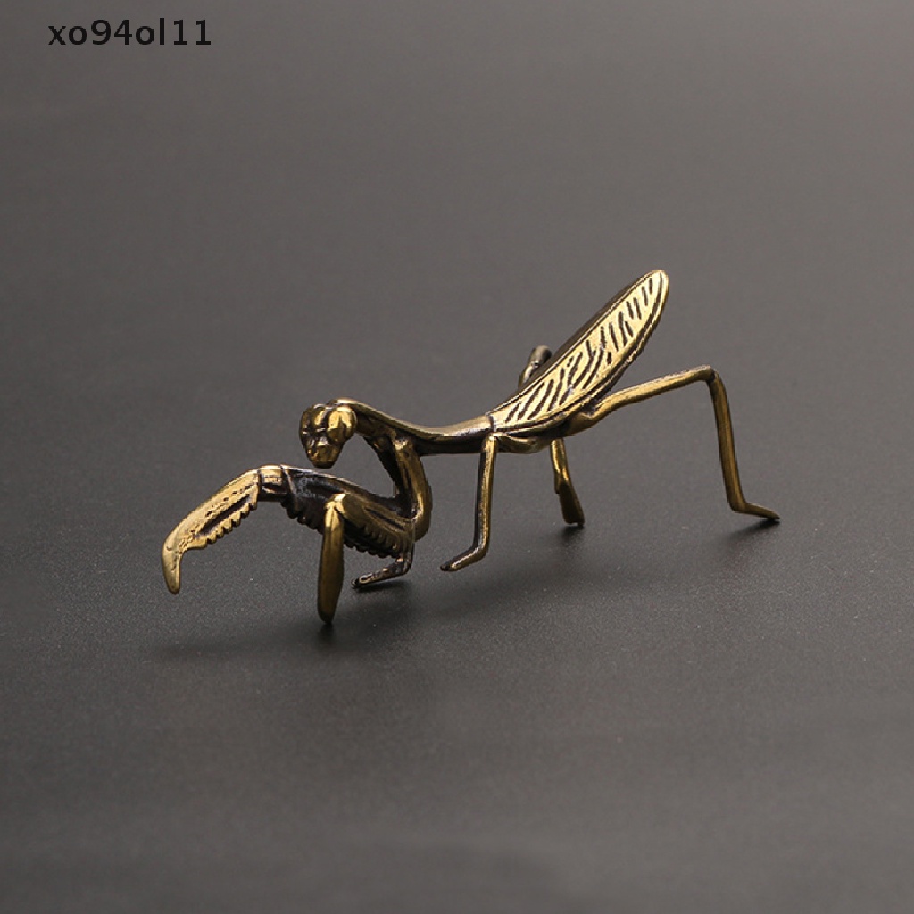 Xo Tembaga Mantis Miniatur Ornamen Teh Pet Antik Solid Patung Serangga Meja OL