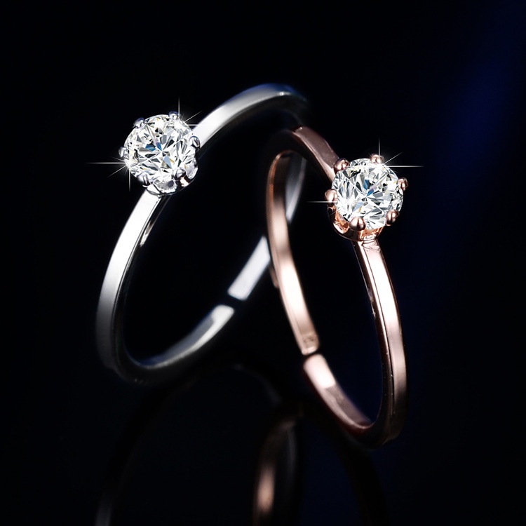 Goldkingdom Fashion Perhiasan Aksesoris Ready Stock Baru Jepang Dan Korea Ins Angin Cincin Halus Sederhana Mosaik Zirkon Mahkota Bor Tunggal Enam Cakar Cincin Pernikahan Ekor Cincin Perempuan