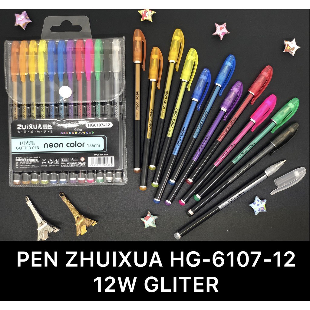 

GEL PEN GLITER/PASTEL/HIGHLIGHTER COLOR ZUIXUA HG-6107/HP-6207/HT-6307 12 WARNA