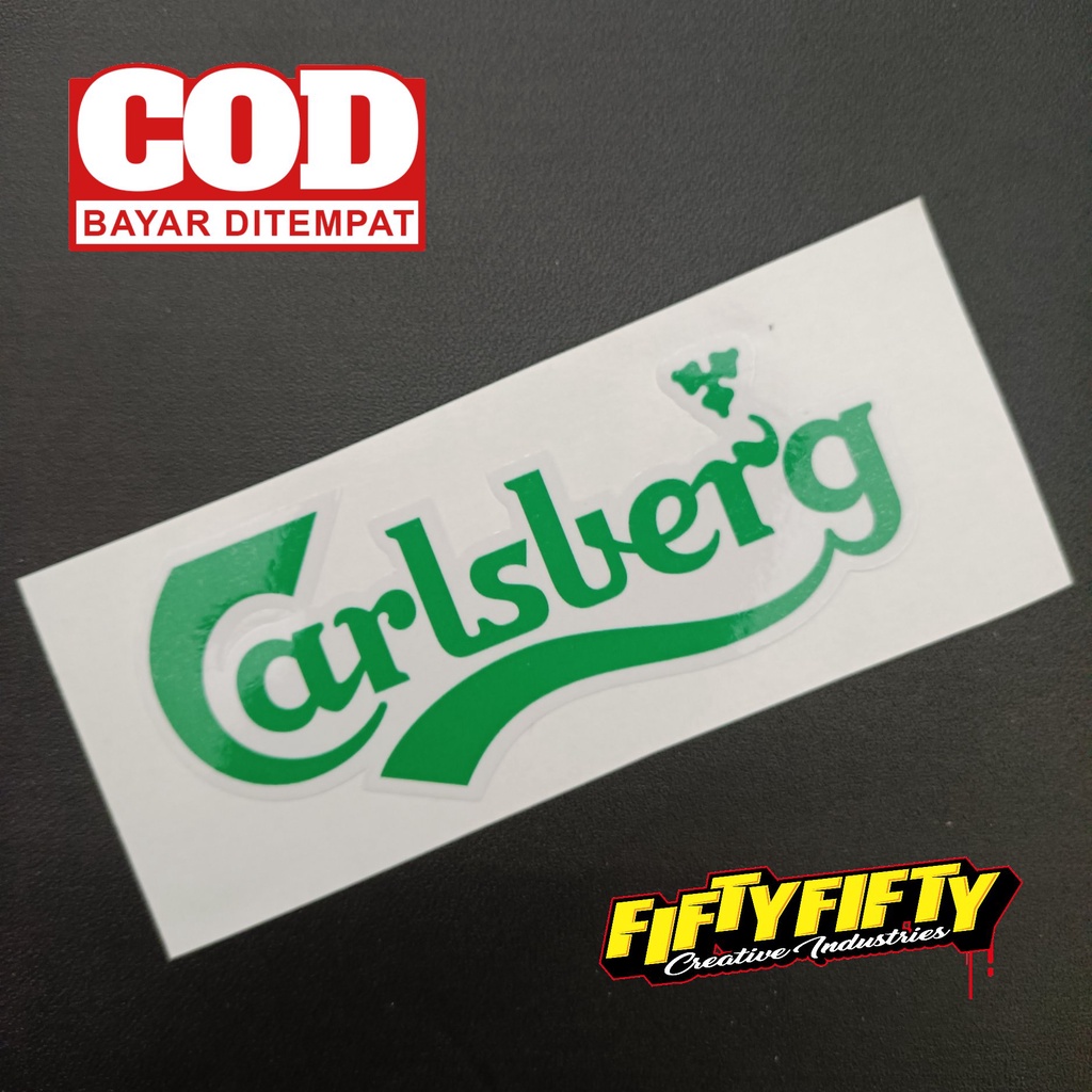 Stiker Print Cut CARLSBERG Stiker Printing Laminasi Glossy Stiker Motor Mobil Helm Sudah Membentuk Pola Desain