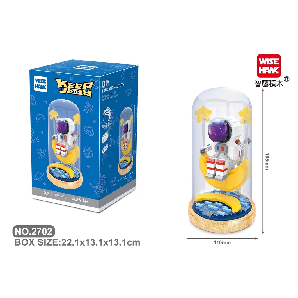 Botol Dreamland Astronot Bulan Spaceman Partikel Mikro Dengan Kotak Anti Debu Anak Rakitan Mainan Blok Bangunan Berlian