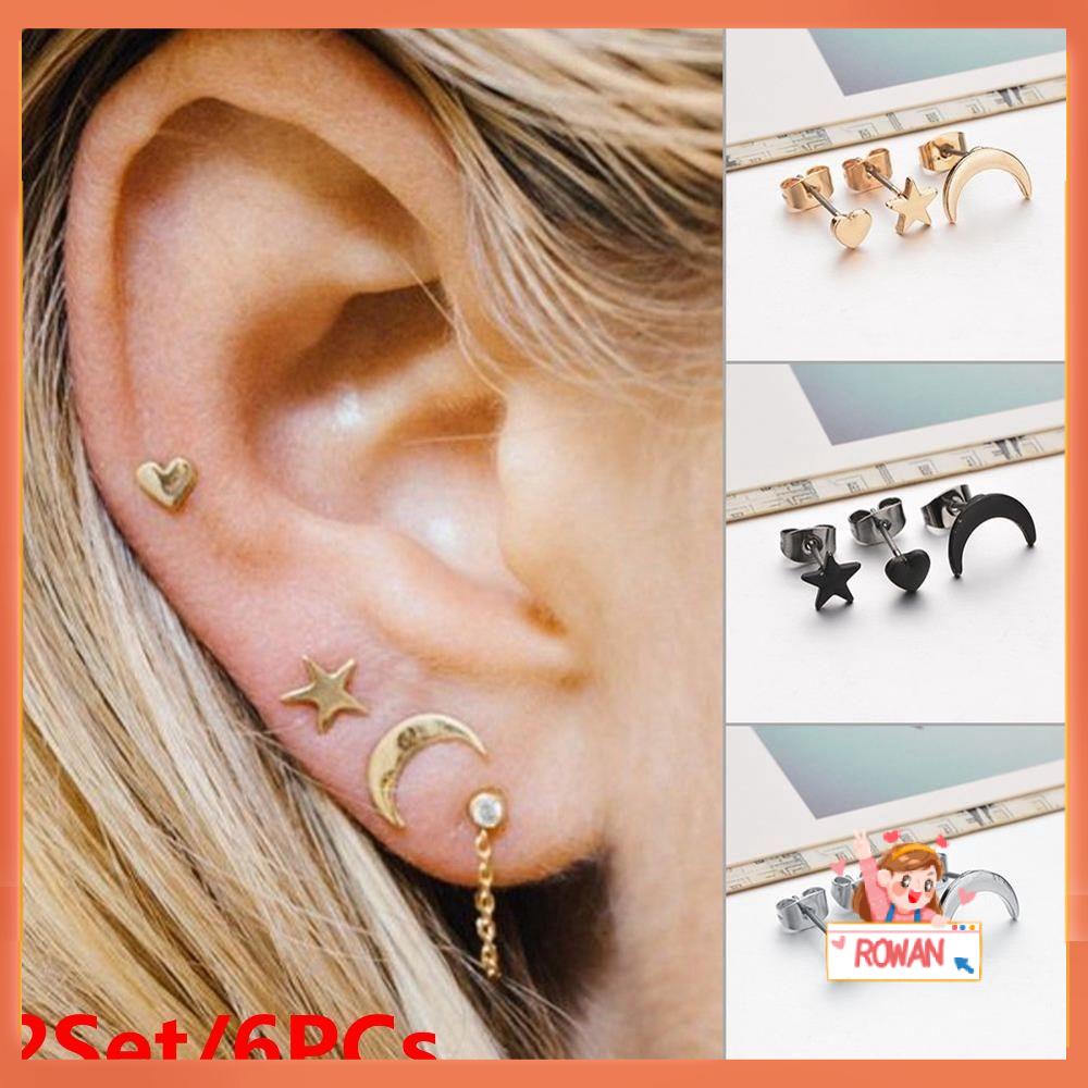 R-flower 2Set/6PCs Anting Set Perhiasan Simple Punk Minimalis