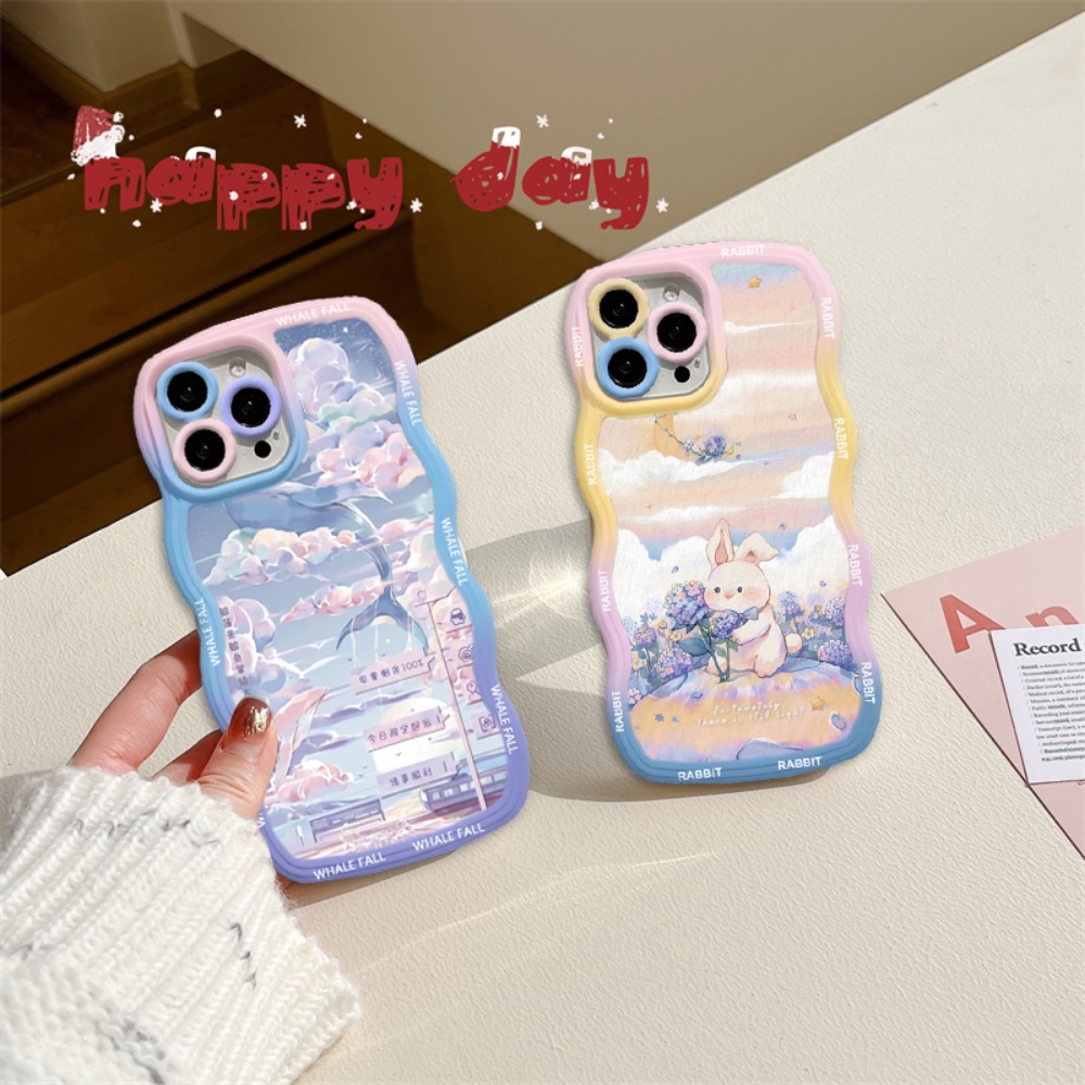 Case Lukisan Cat Minyak OPPO A17 A57 2022 A16 A15 A16K A54 A12 A5S A7 A94 A93 A3S A11k A53 A31 A52 A92 A37 F9 A1K A76 A36 A9 Motif Bunga Kelinci Paus Ilustrasi Wave Edge TPU Phone Cover