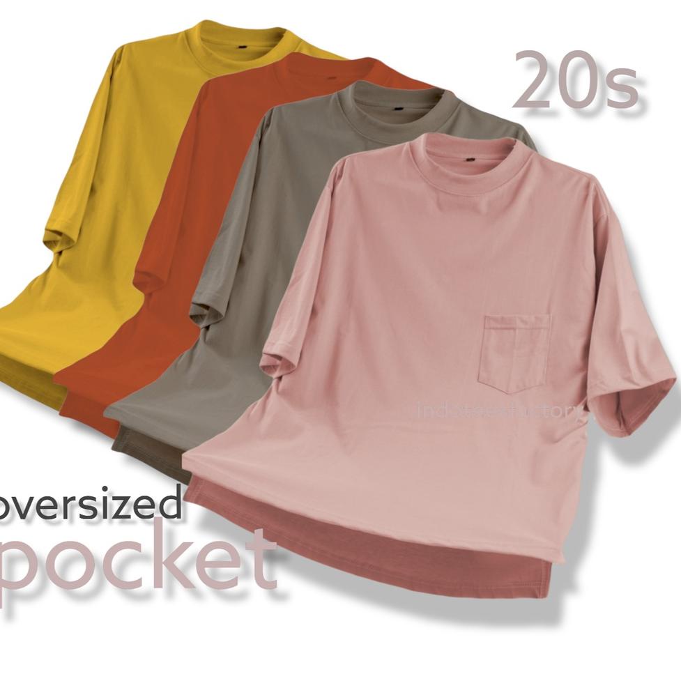 Langsung Kirim Kaos Oversize Saku Polos 20s Pocket Oversized cotton Pria & Wanita Tshirt warna paste