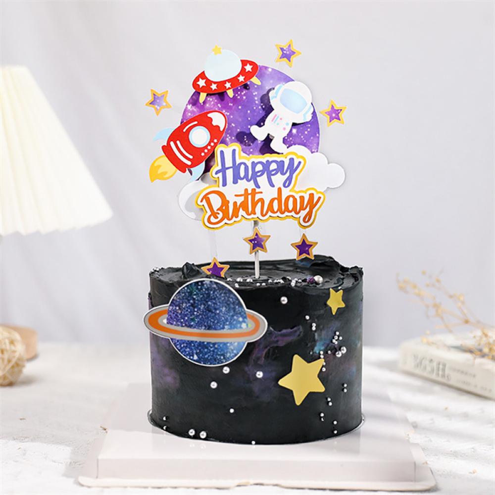 Timekey Astronot Dekorasi Kue Planet Topper Kue Spaceman Baking Ornamen Untuk Anak Laki-Laki Semesta Tema Luar Angkasa Perlengkapan Pesta Ulang Tahun H6L3