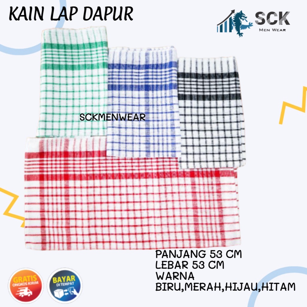 [ISI 3] KAIN LAP SERBA GUNA DAPUR / SERBET MAKAN MOTIF KOTAK KAIN KATUN - sckmenwear GROSIR