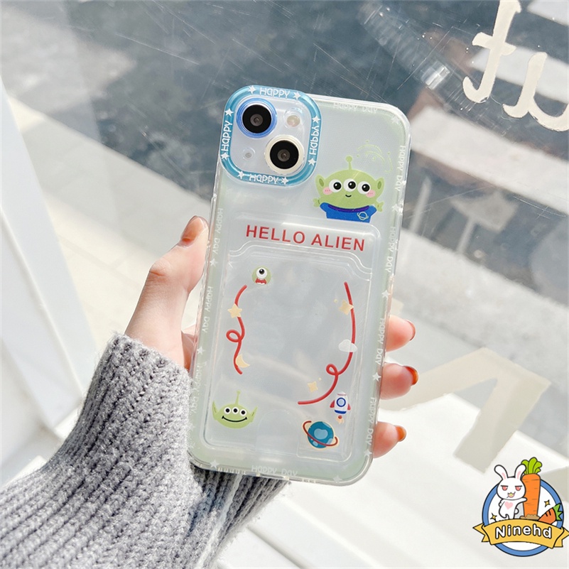 Case Tas Kartu Bening Kompatibel Untuk Iphone14 13 12 11 Pro Max X Xr Xs Max SE iPhone 8 7 6 6s Plus Strawberry Bear Kreatif Dompet Slot Card Holder Phone Case Anti Jatuh Soft Cover