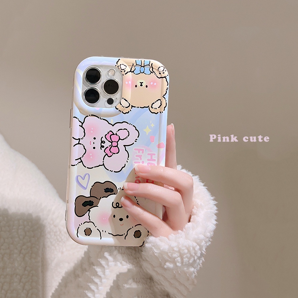 IPHONE Ins Kelinci Lucu Beruang Kartun Lembut Casing Transparan Untuk Iphone14 11 12 13 PRO MAX Casing Cover Pelindung AT0018