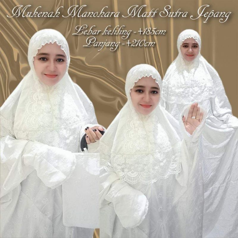 Mukena Terusan Jumbo Sutra Jepang Bordir Renda Full Swaroski Manohara Termurah / Terbaru / Lebaran