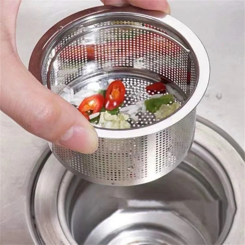 Keranjang Saringan Wastafel Dapur Dengan Pegangan Stainless Steel Saringan Saluran Air Wastafel Anti-blocking Sink Sewer Basket Strainer Aksesoris Dapur