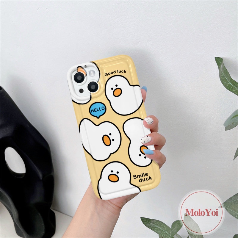 IPHONE Casing Ponsel Bebek Kartun Lucu Kompatibel Untuk Iphone11 14 13 12 Pro Max 7plus XR 6 6S 7 8 Plus X XS Max 11 Pro Max Perlindungan Kamera Shockproof Airbag Lembut TPU Silicon Cover