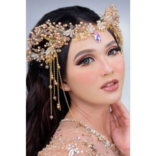 hiasan kpala pengantin / mutiara /juntai / hiasan kening mutiara juntai