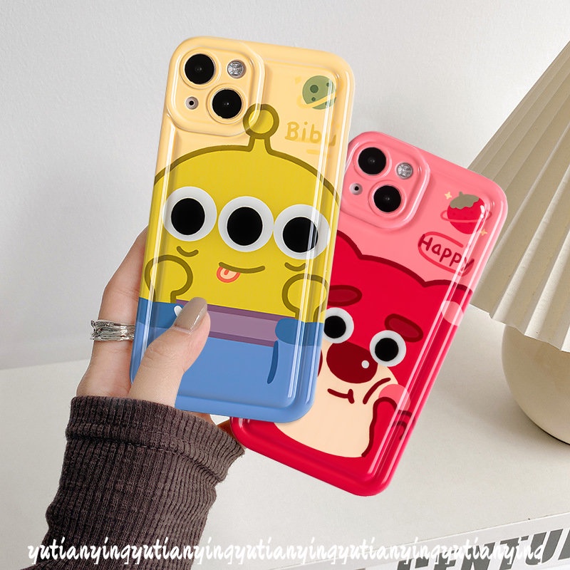 Cute Strawberry Bear Manyo Alien Case Kompatibel Untuk iPhone 7plus XR 8plus 14 11 13 12 Pro Max7 8 6 6S Plus X XS MAX Kartun Toy Story Soft TPU Pasangan Kekasih Ponsel Cover