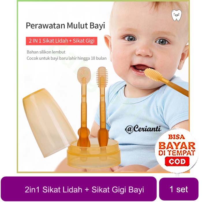 Sikat Lidah Bayi Silikon Lembut Sikat Gigi Bayi Pembersih Lidah Bayi 2 In 1_Cerianti