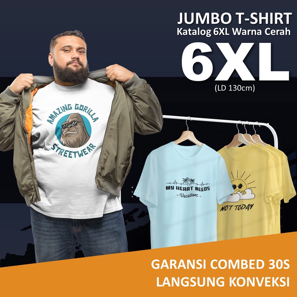 Kaos Polos Cowok Jumbo Besar 3L 5L 6L 8L Kaos Pria Big size Motif Print XXL XXXL 5XL 6XL 7XL 8XL COD