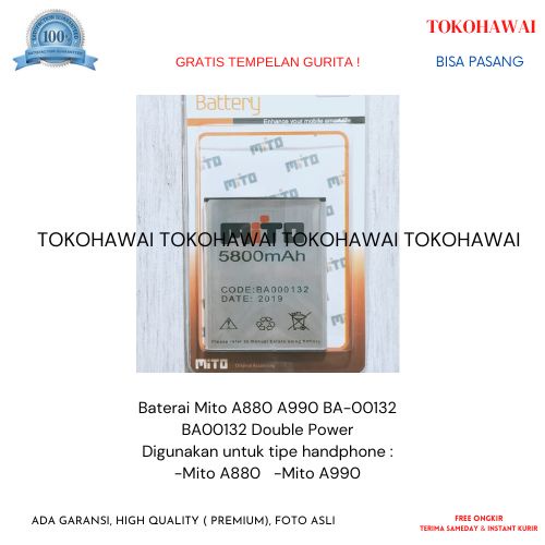 Baterai Mito A880 A990 BA-00132 BA00132 Double Power Ori Baterai HP