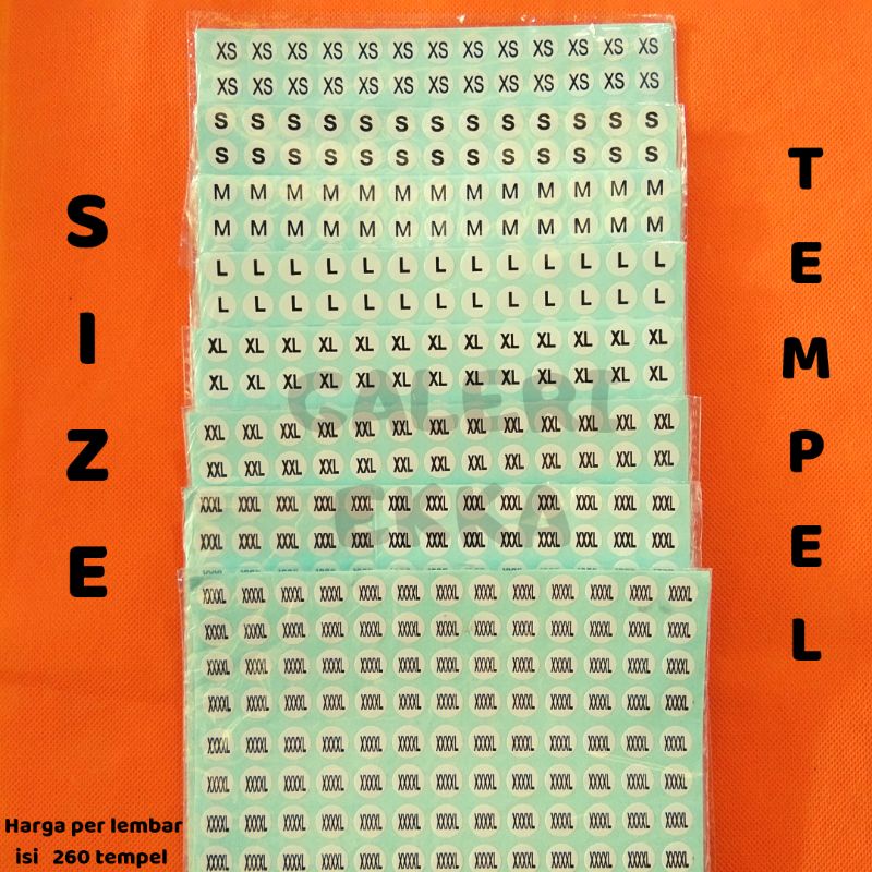 Size Tempel Baju / Kertas Tempelan Stiker Ukuran Baju