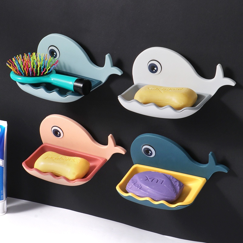 Hot Sale/Tempat Sabun Ikan Paus Tempel Dinding Kamar Mandi/Rak Kotak Sabun Gantung Dinding/Drain Soap Dish Container Organizers/Bathroom Organizer Accessories