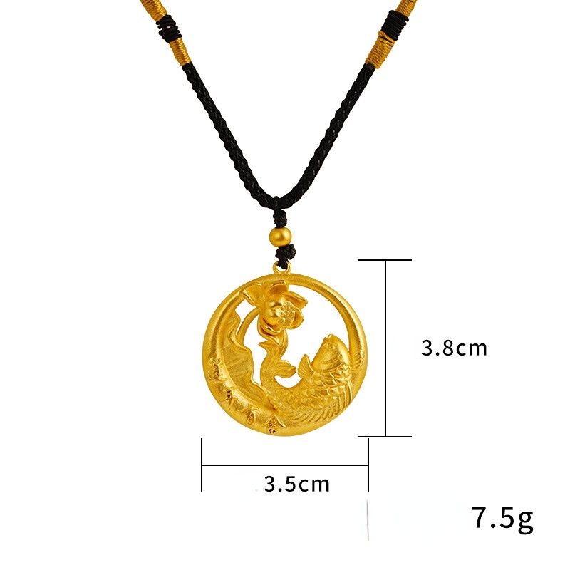 Goldkingdom Perhiasan Fashion Emas Asli Kadar 375Bangkok Aksesoris Ready Stock Dilubangi Emas Bulat Merek Liontin Kalung Fuyu Berlayar Rantai Tali Yang Dapat Disesuaikan