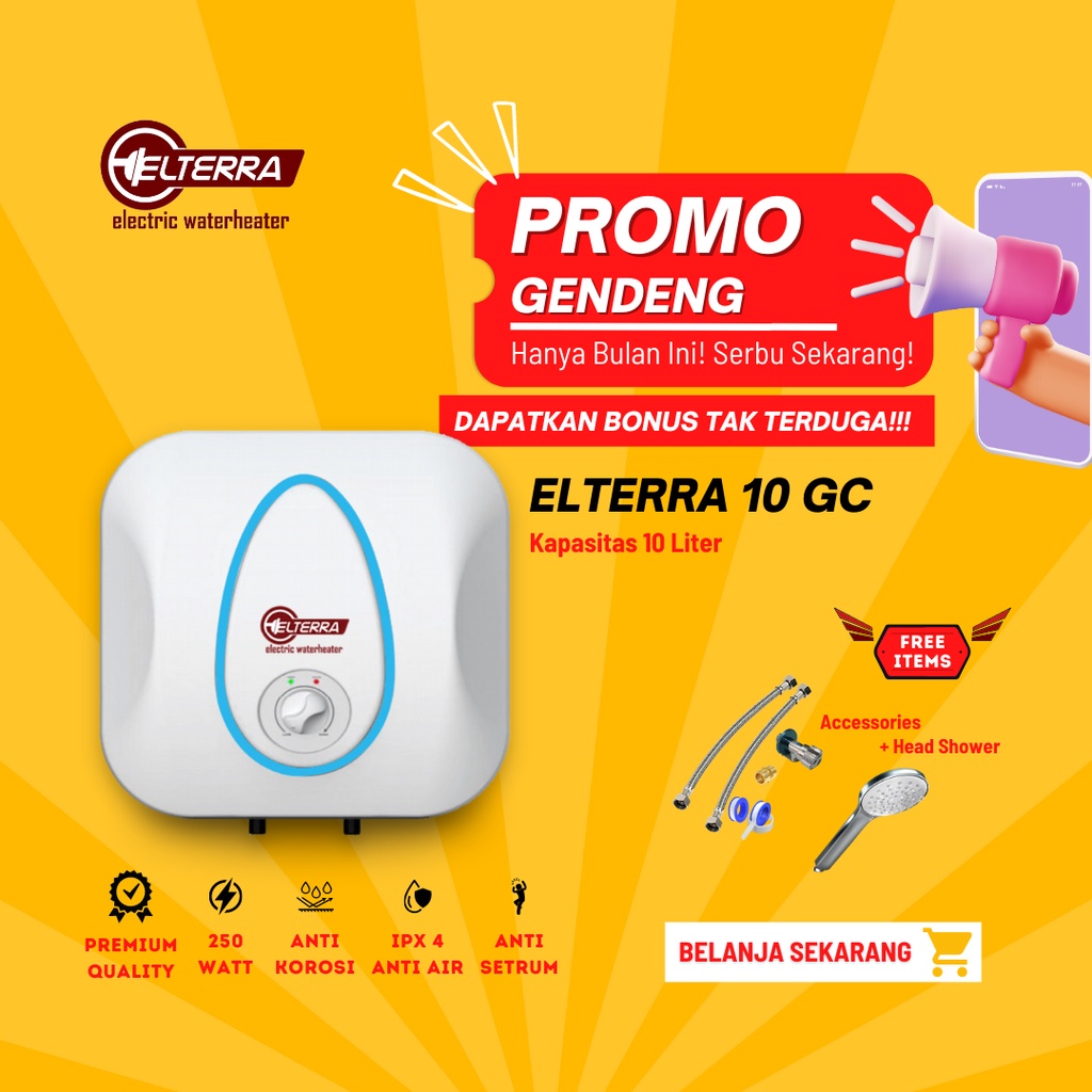 water heater listrik ELTERRA 10 liter HE - 10L GC / pemanas air listrik HE - 10L GC