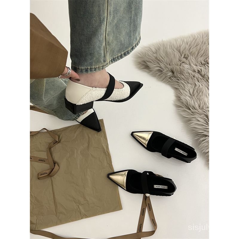 #Sisjuly# Sandal Tali Elastis Wanita Sepatu Tunggal Tumit Tengah Wanita