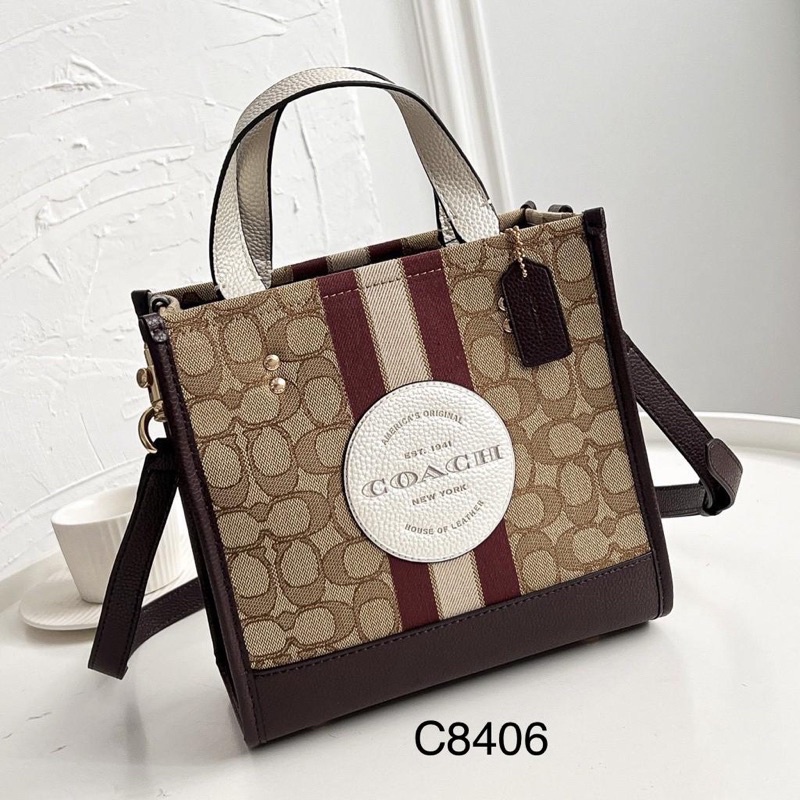 Tas Wanita Coach Dempsey Mini Canvas Field Tote 22 Vertical Small Tote Shopping Bag 8406