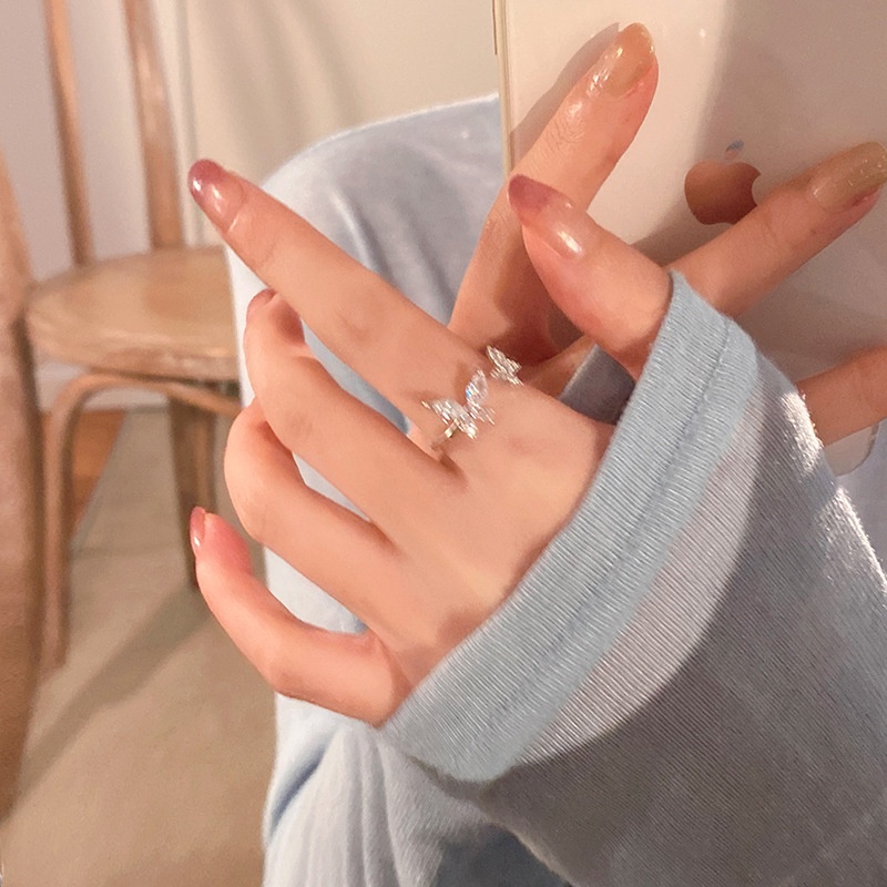 Cincin Kupu-Kupu Ganda Bukaan Bahan Alloy Fashion Untuk Wanita