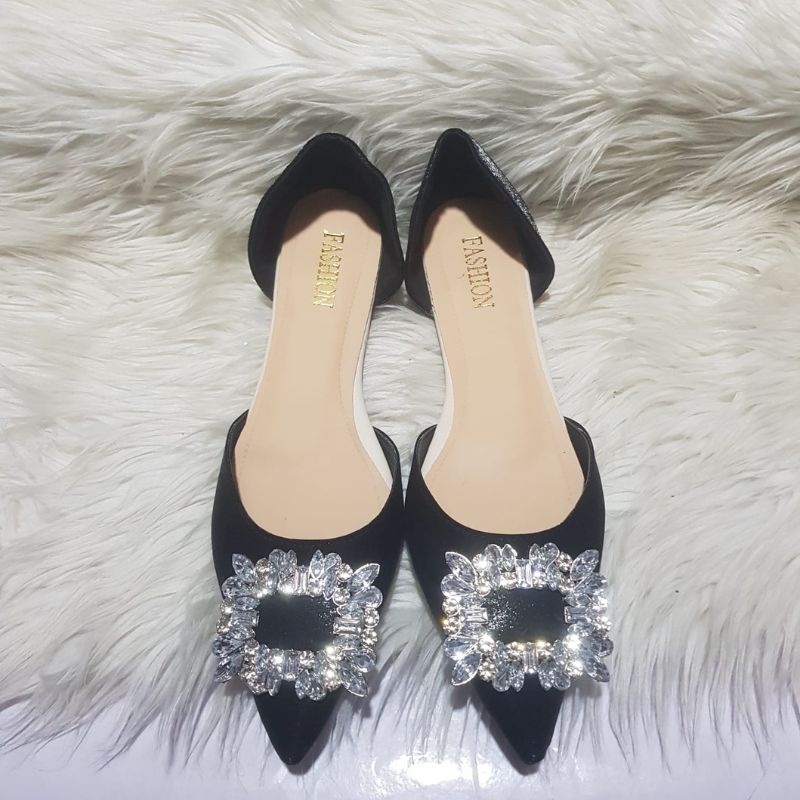 5114 Sepatu Wanita Import AXIE Diamond Flat Shoes