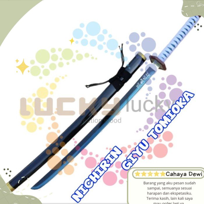 Mainan pedang kayu giyu tomioka anime cosplay kimetsu no yaiba Original